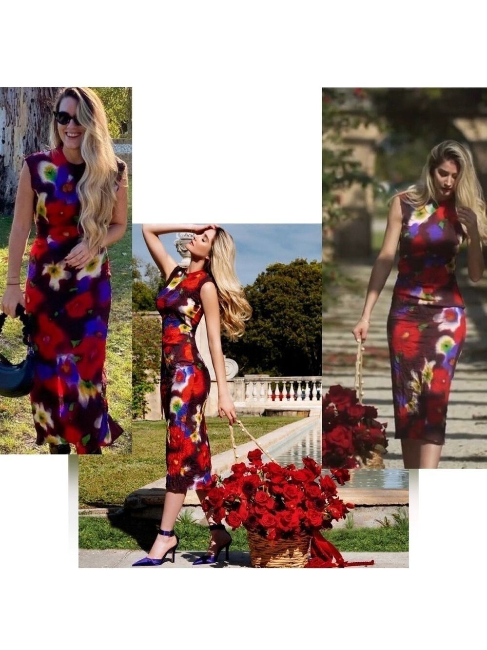Zara multicoloured floral flower sleeveless midi dress raw hems Sz L NWOT classy